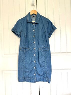 CAbi Piece of Cake Chambray Shirt Dress Style #6580 Button Front Pockets Size S